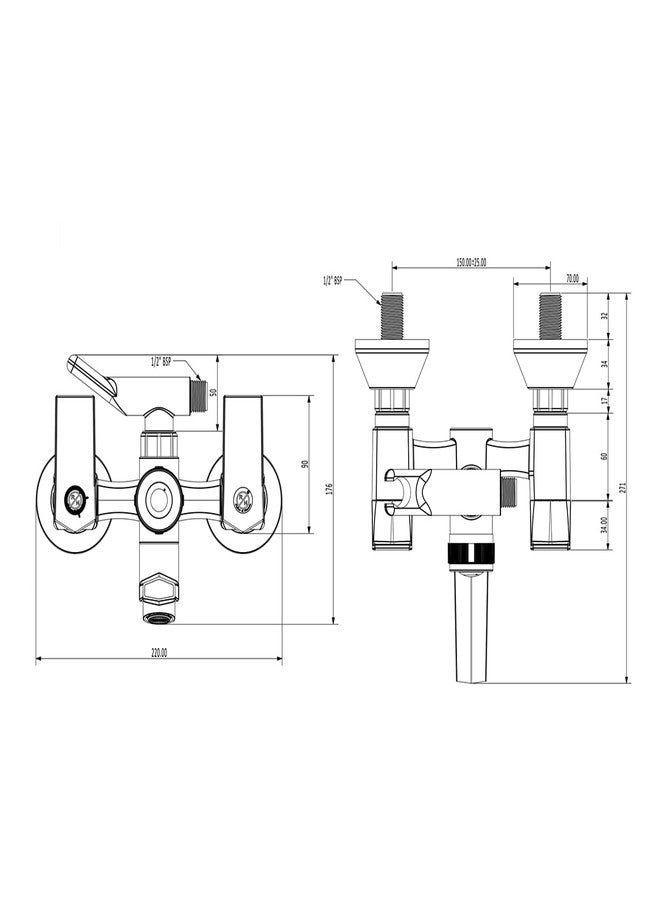 R. N. RN PTMT Superior Plastic Wall Mixer Telephonic with Crutch Wall Mixer 3in1 (Wall Mount Installation) White Chrome Dual_RNG2004D12 (Hand Shower & Hose Pipe are not Included) - Image 2